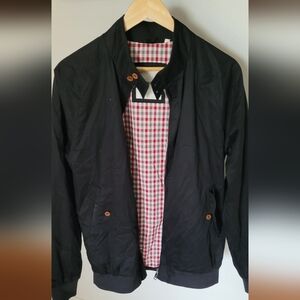Ben Sherman Men's Black Harrington Jacket with Checkered Lining